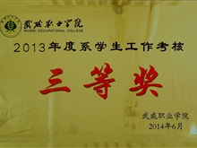 2013年度系学生会工作考核中三等奖